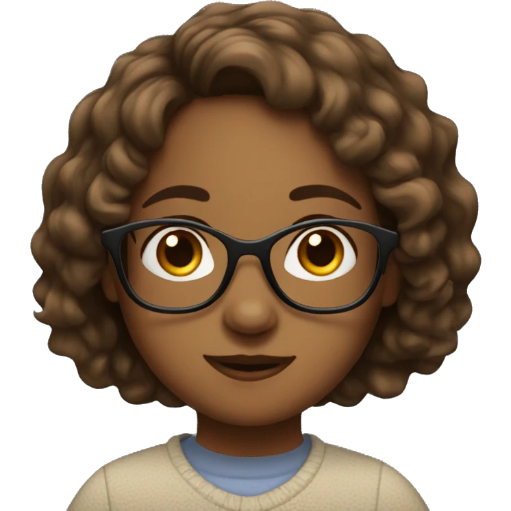 brown wavy haired girl with brown eyes and glasses emoji