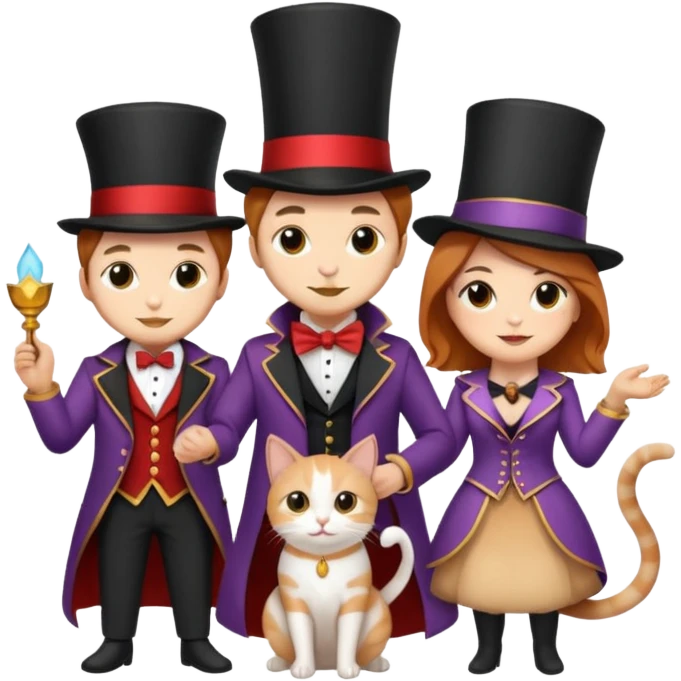 magician couple and their pet cat emoji