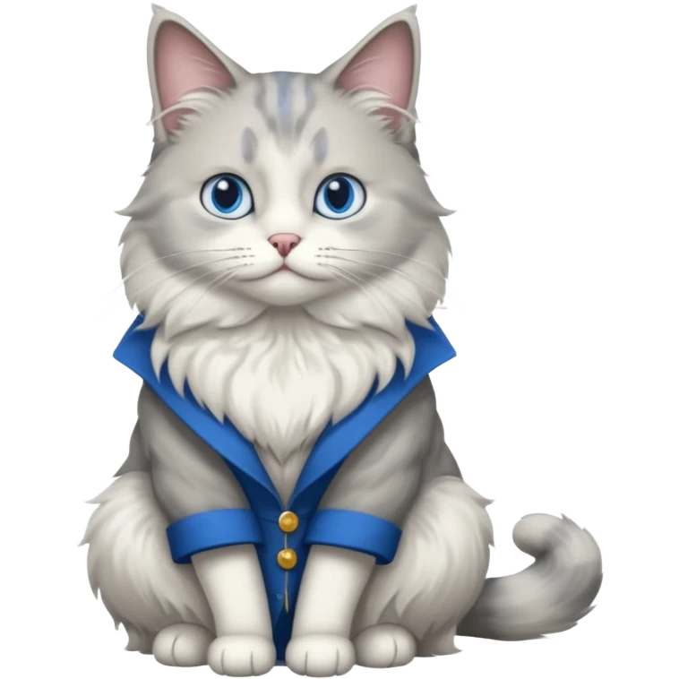 a very fluffy big grey and white cat sitting regally emoji
