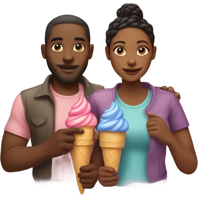 Black couple holding hands and eating ice cream emoji