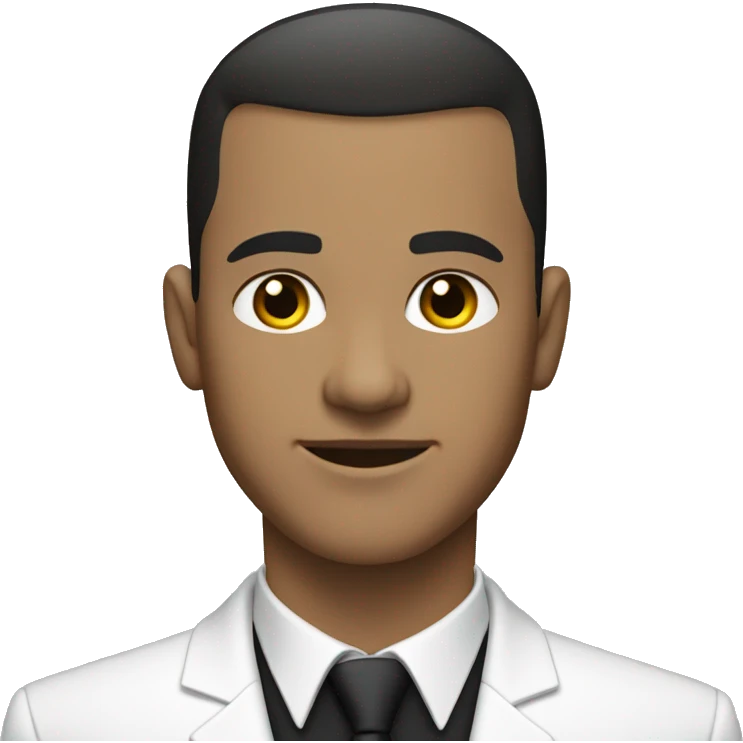 White man with dark hair buzzcut, wearing black suit and tie with white dress shirt  emoji