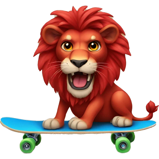 Red lion that looks puzzled and riding a skateboard emoji