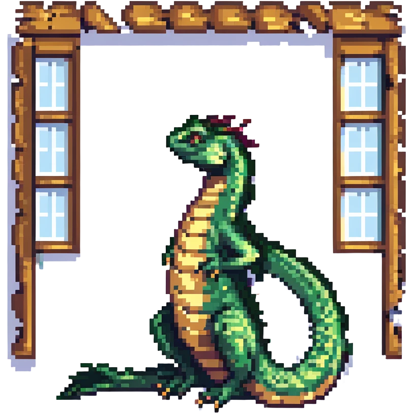A legendary ancient basilisk reptile coiled around the Windows 11 blue four-square icon, pixel art style, no background. emoji