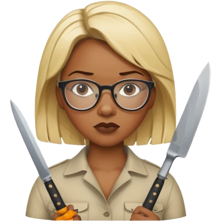 blonde black woman with glasses and knives emoji