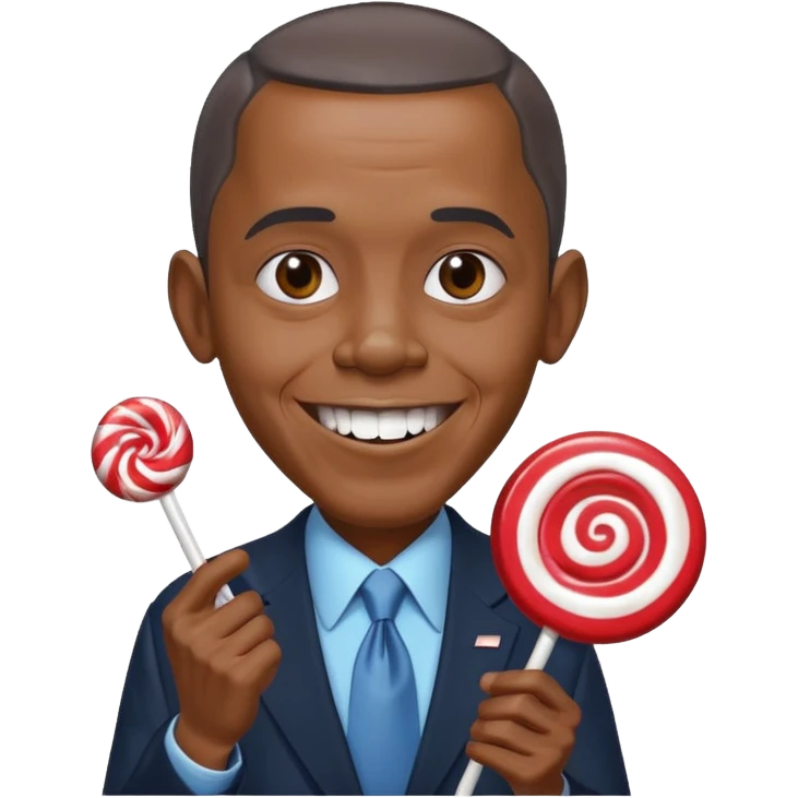 Obama with candy in his hand making a creepy smile emoji