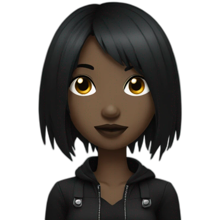black goth girl with black hair emoji