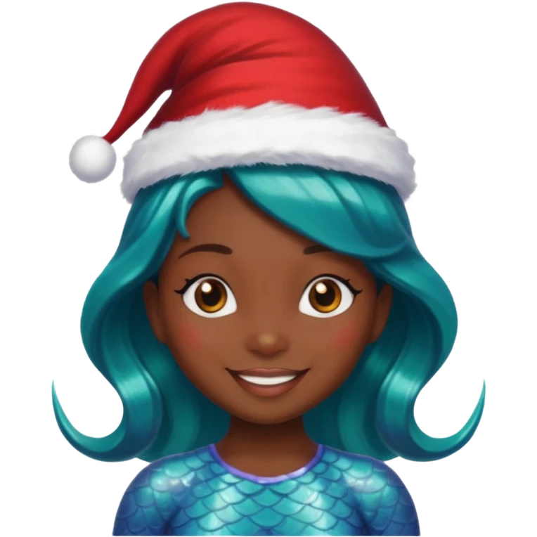 dark skin  mermaid with christmass hat emoji