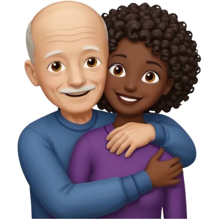  White no hiar Old man hugging dack skin curly hair woman emoji