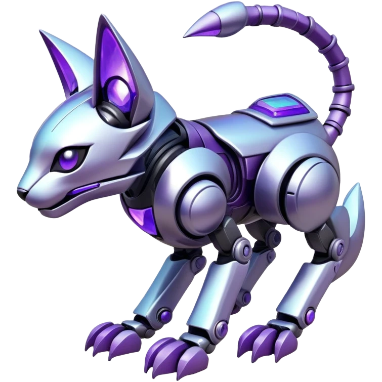  exotic iridescent silver and purple cyber-Protogen-Fakémon-Pokémon-Vernid-robot-feline-creature emoji