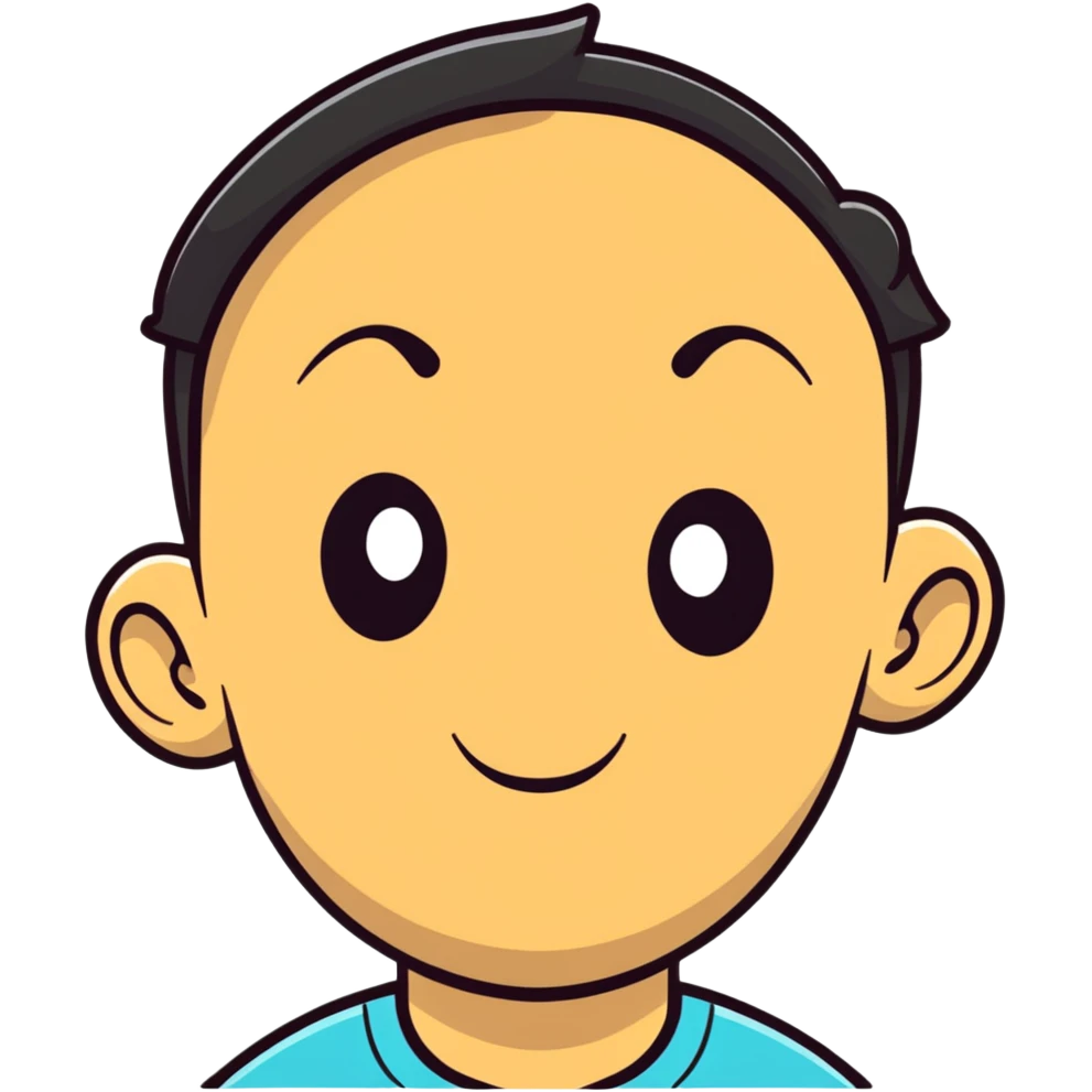 Man with a gigantic forehead, humorous character, silly expression emoji