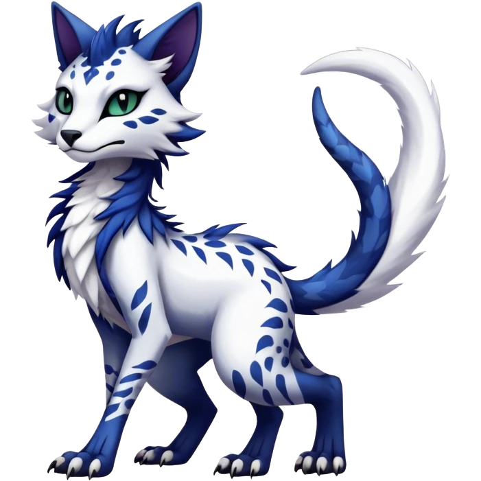 Kawaii dark edgy fantasy feline-vernid-sergal-fursona animal creature with a tufted tail full body with intricate markings.   emoji