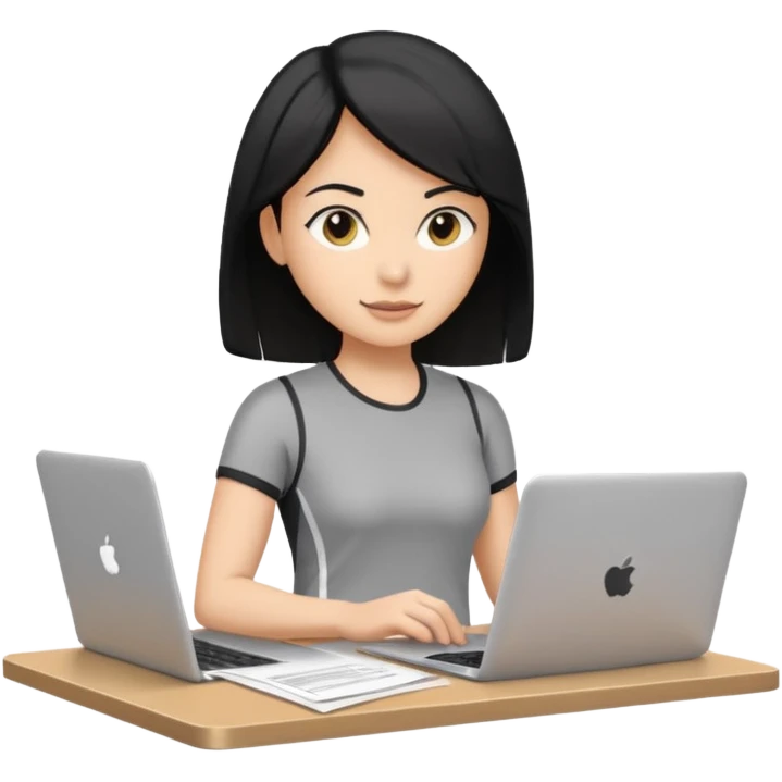 short white lady with black shoulder length hair who is a runner, used to be a teacher, and works remotely through a laptop as a documents engineering manager. emoji