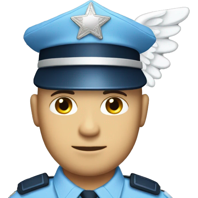 A WHITE Police man bald with blue uniform and cap with Big ANGEL WINGS emoji