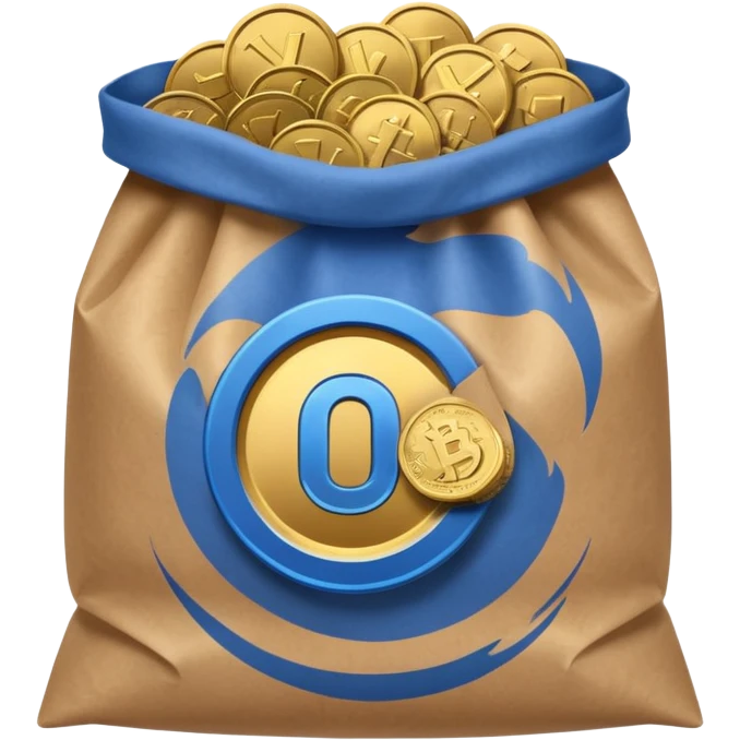 blue coins inside a brown bag  emoji