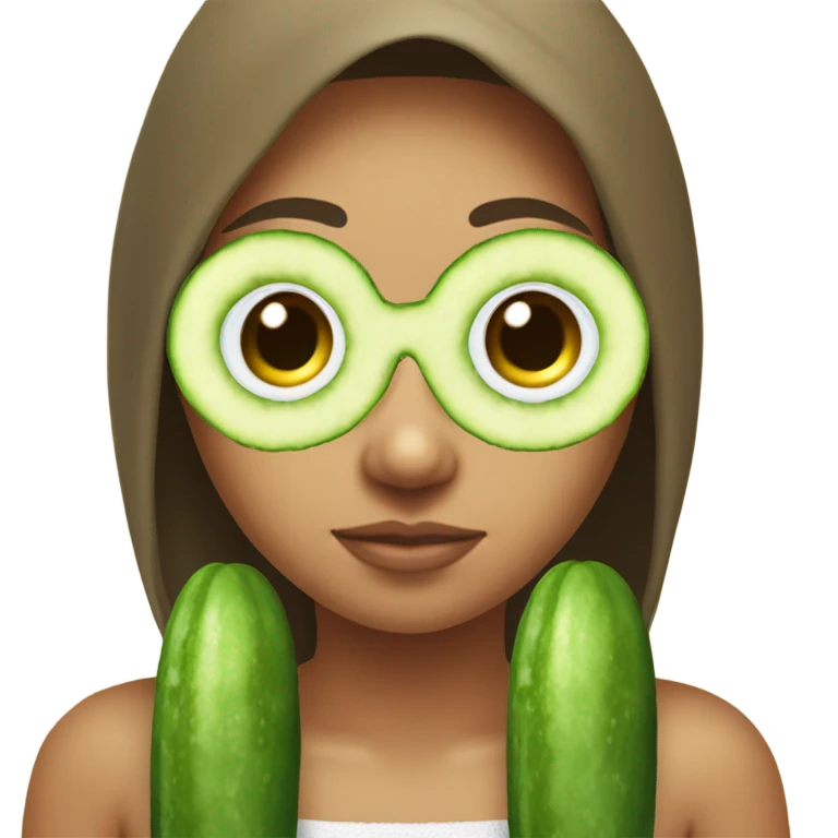 girl with cucumbers on her eyes snd towel on her chest and head emoji