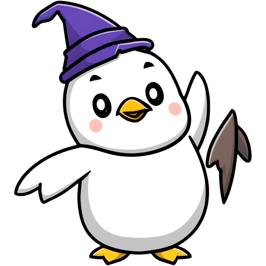 A penguin wizard with a long white beard, wearing wizard robes and conjuring magic from its flippers emoji