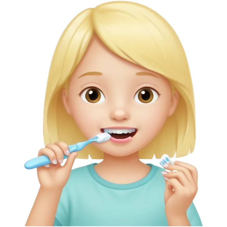 little girl brushing her teeth, pastel portrait, bright nourishing morning atmosphere, soft focus emoji