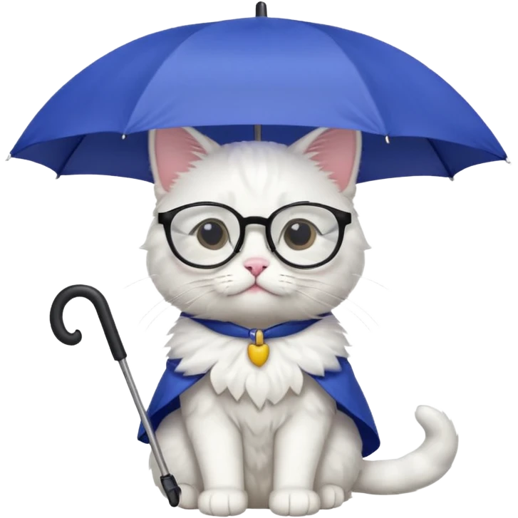 white cat with umbrella and glasses emoji