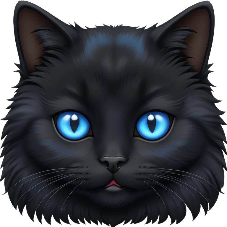 fluffy black cat face with bright blue eyes emoji