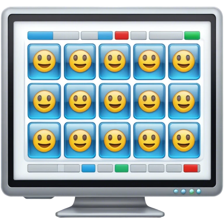 Create an emoji for UX/UI design. Show a computer screen displaying a user interface with buttons, sliders, and a design grid. Include elements like a cursor or design tool to symbolize the design process. Use modern, professional colors. Make the background transparent. emoji