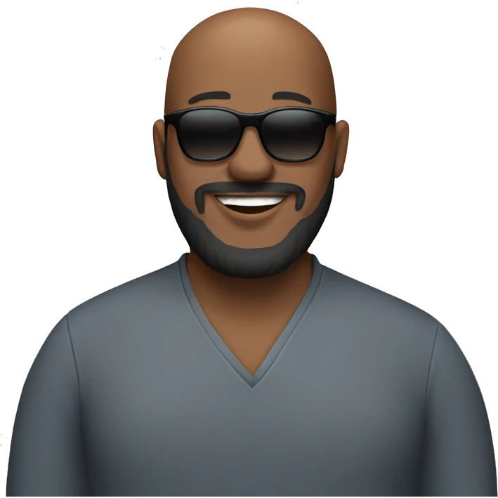 Smiling chubby bald attractive black man with full beard and sunglasses emoji