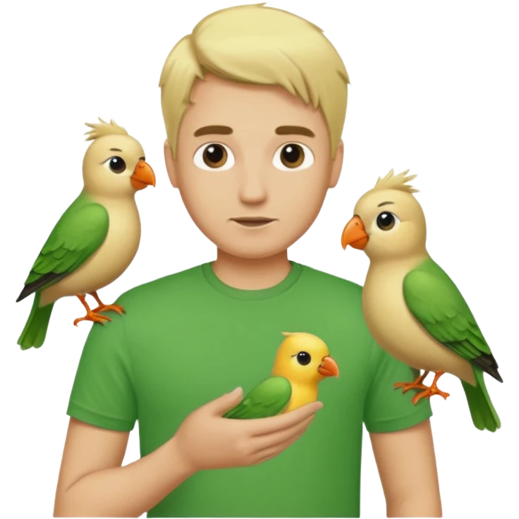 green tshirt blonde man with bird emoji