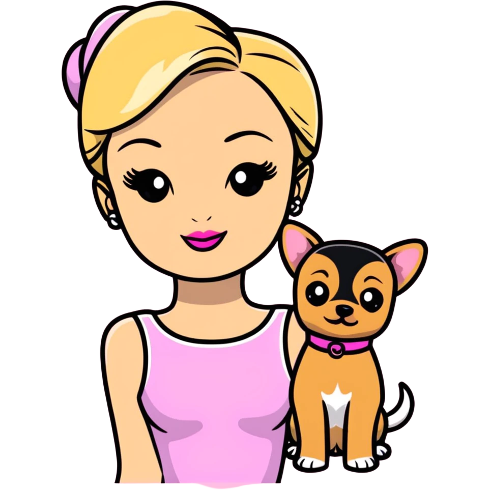Paris Hilton with a small dog, pink theme emoji