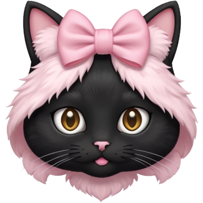 black cat with a light pink bow on top of the head emoji