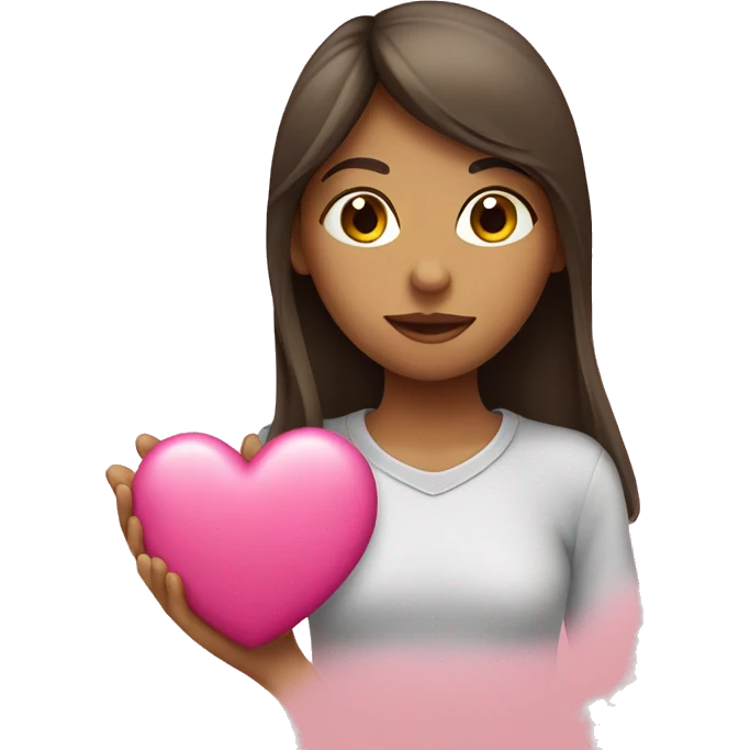 a girl holding a pink heart and kissing i emoji