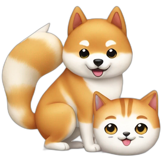shiba inu and cat are best friends sushi emoji