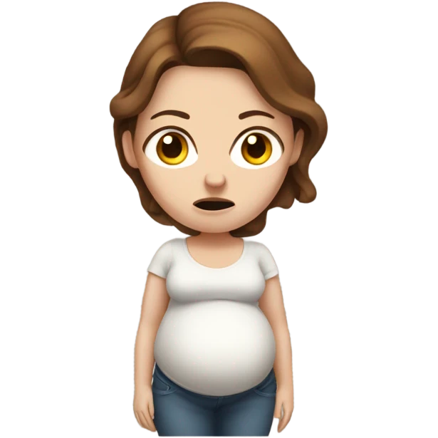 Uncomfortable and angry white pregnant woman with brown hair emoji