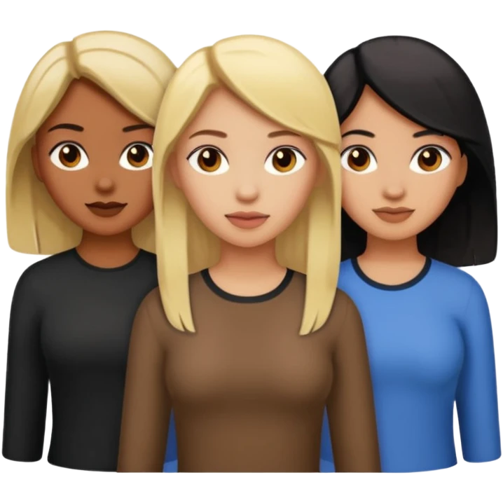 3 girls. 1 light skin with blonde hair 1 brown skin with black hair and 1 tan skin with brownish/red hair emoji