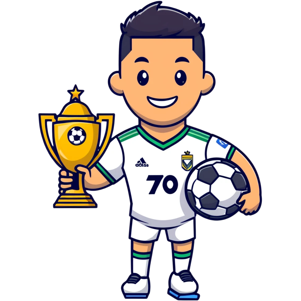 Ronaldo smiling with soccer trophy emoji