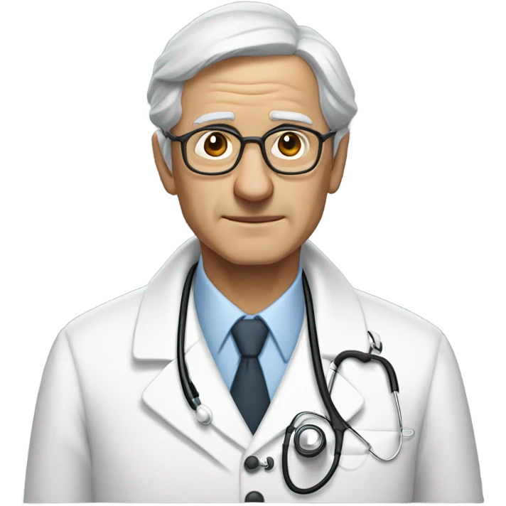 "An older man with thin, neatly combed gray hair, a sharp nose, and a cold, analytical look. He wears a pristine white coat, thin glasses, and carries a stethoscope or medical bag." emoji
