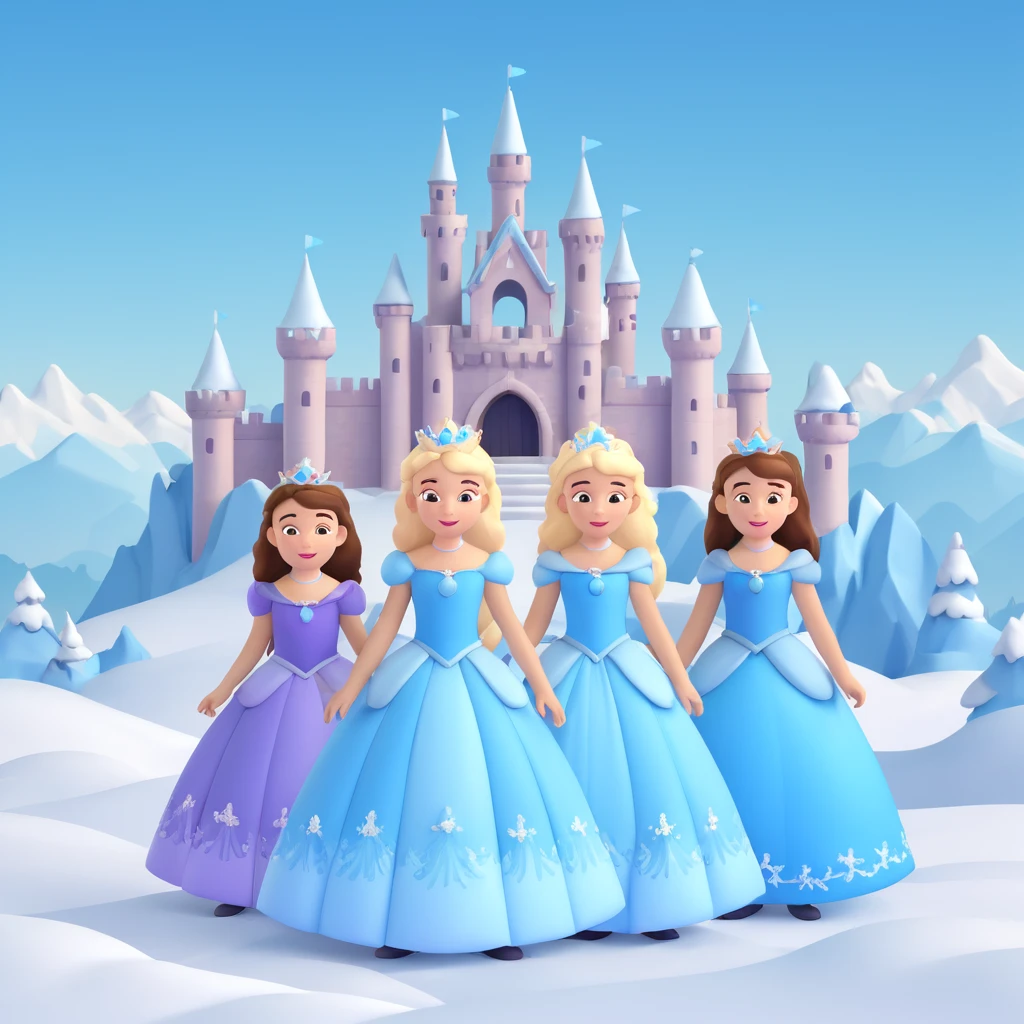 girls in a  snow princess dress, snow castle background emoji
