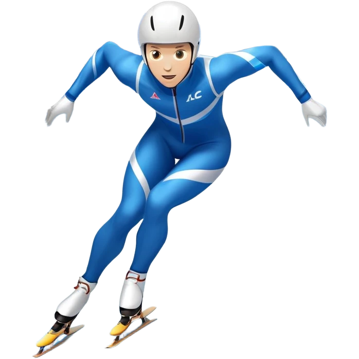 An icon showing a speed skater in a dynamic pose racing on a professional ice track, dressed in an aerodynamic suit. The scene includes a stadium with cheering crowds, icy reflections, and a snowy mountain backdrop. Transparent background captures the speed and intensity of the sport. emoji