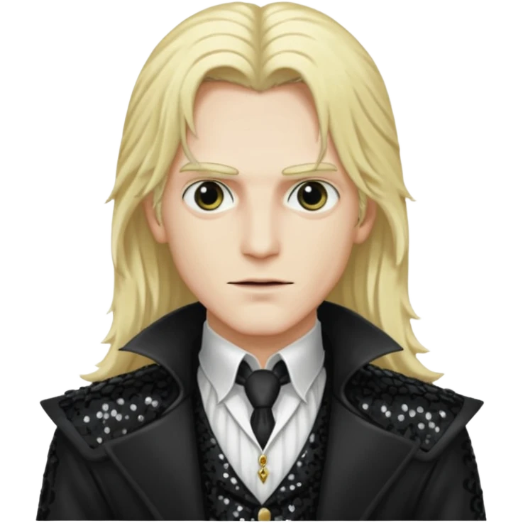 Alucard ,Son of Dracula with long blonde hair, black sequin outfit emoji