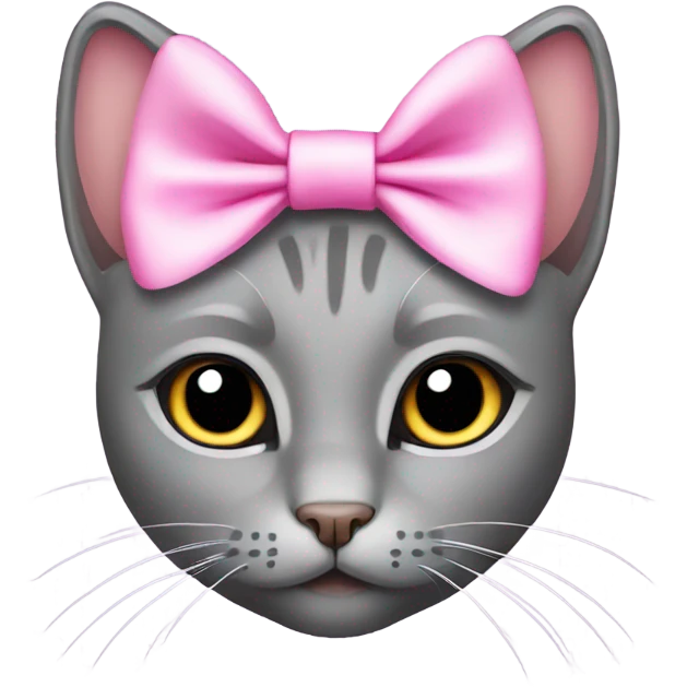grey cat with pink bow on head emoji