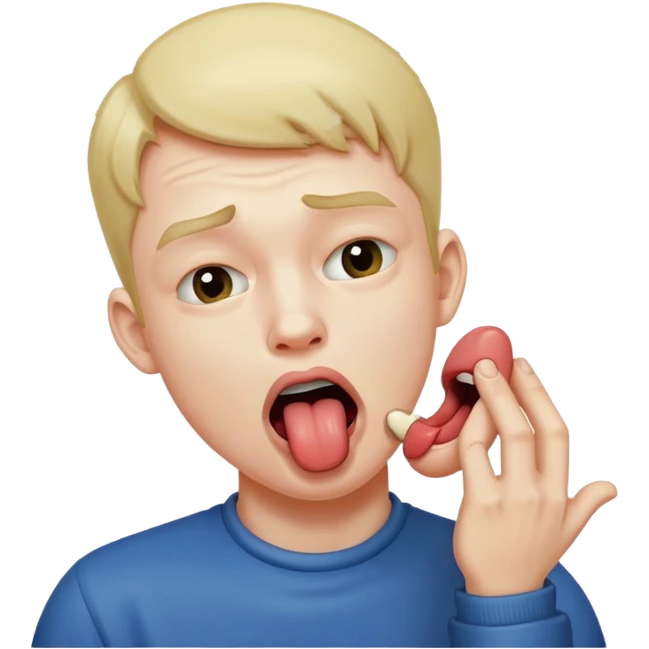 A man choking himself with tongue out emoji