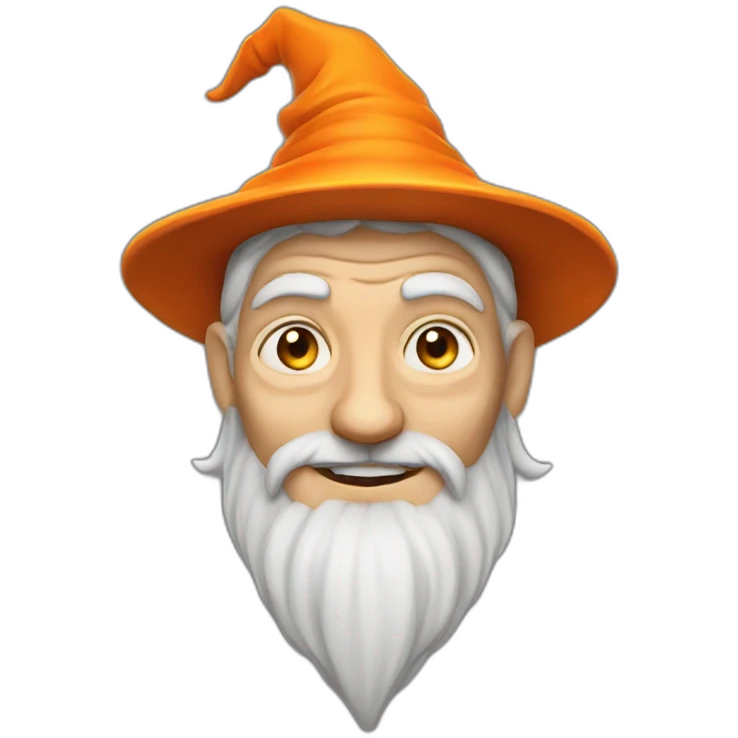 portrait of a wise wizard smiling, Merlin style, with an orange hat emoji