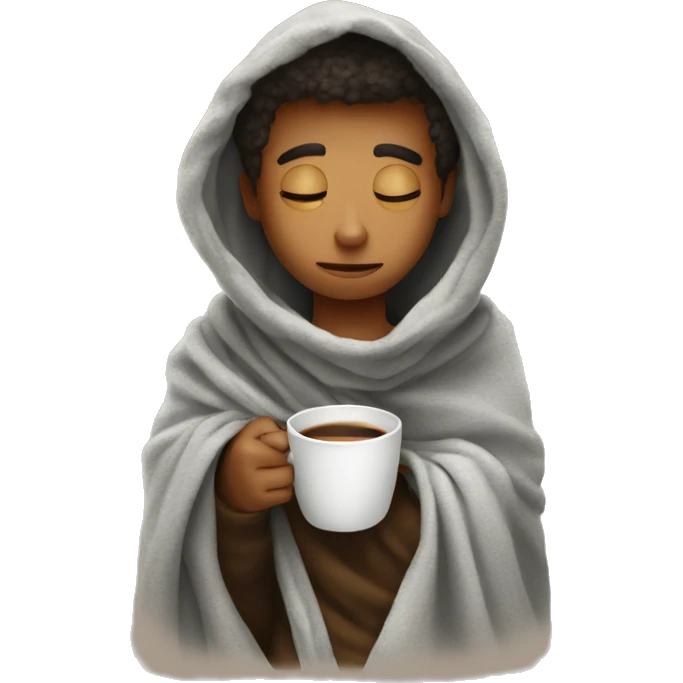 Boy inside a blanket sipping coffee eyes closed emoji