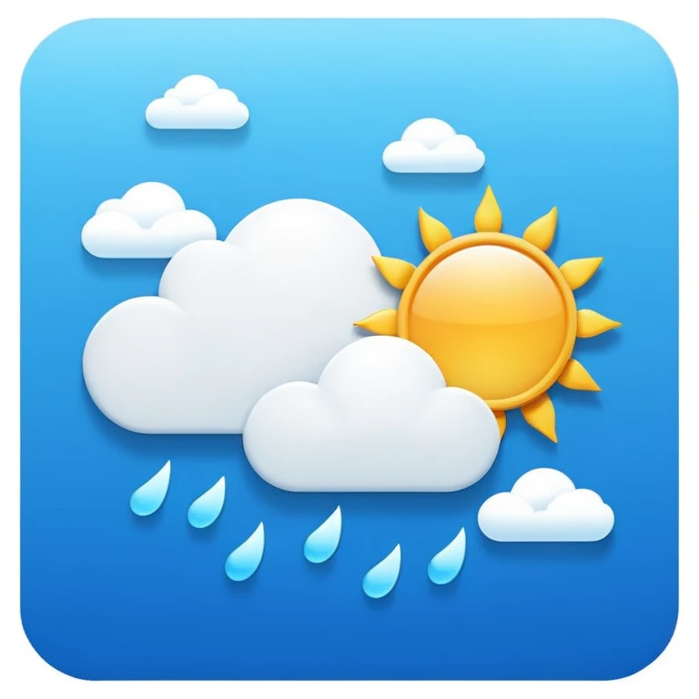 flat design Apple Weather App icon with blue background, white sun and cloud, simple icon style emoji