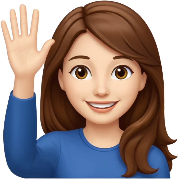 long lenght hair brown and say hi with hand emoji