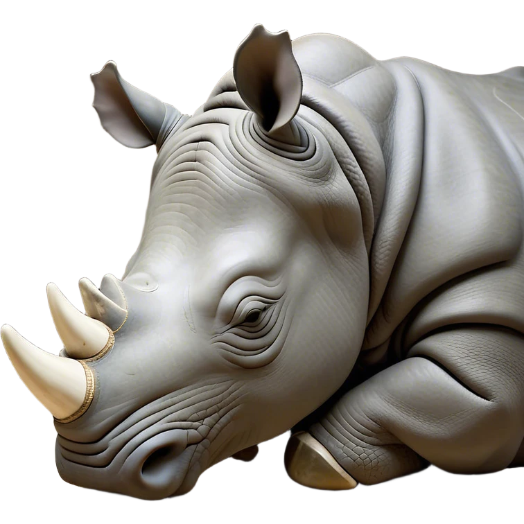 Meme-Worthy Cute Sleeping Rhinoceros Portrait Emoji, Head resting peacefully with a contented smile, showcasing a massive, robust build and a luxuriously soft slate-gray hide, accented by a gentle white horn, eyes shut in a serene, restful nap, Simplified yet hilariously adorable features, highly detailed, glowing with a soft, drowsy light, high shine, relaxed and utterly lovable, stylized with an air of playful laziness, bright and heartwarming, soft glowing outline, capturing the essence of a comically sleepy rhinoceros, so meme-worthy it feels like it could instantly become the next viral sensation of adorable slumber! emoji