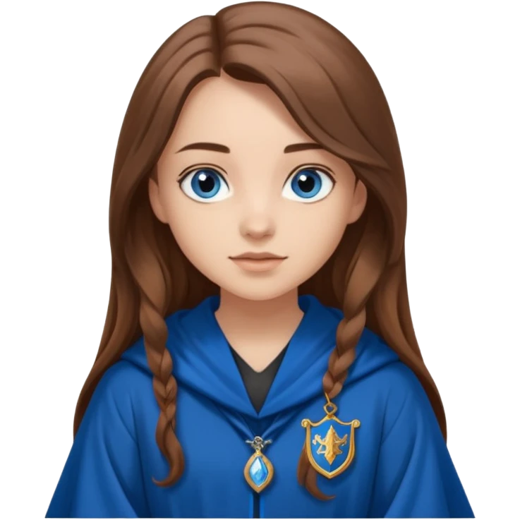 gorgeous Girl with light skin, blue eyes, long brown hair, wears a ravenclaw robes  emoji