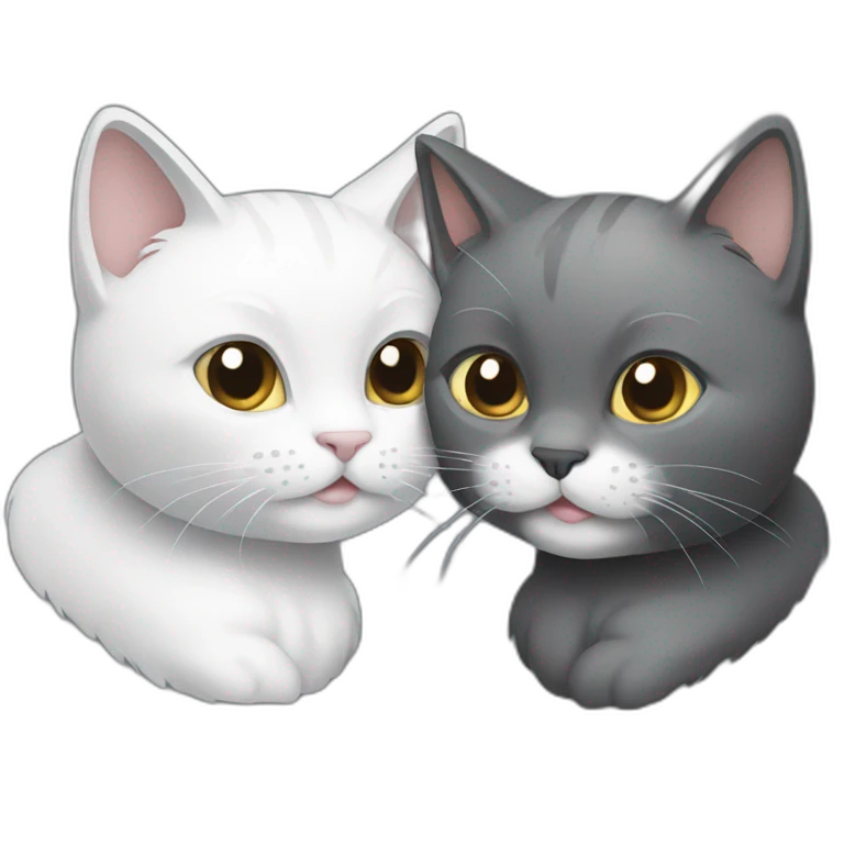 Two cats playing together, one dark gray and the other white emoji