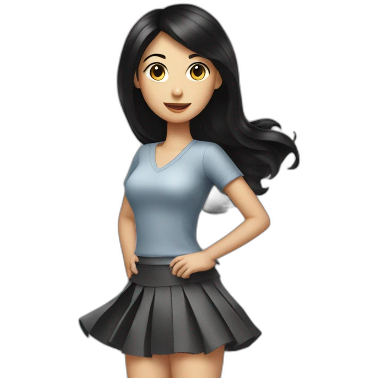 girl with black hair sews a shiny skirt emoji