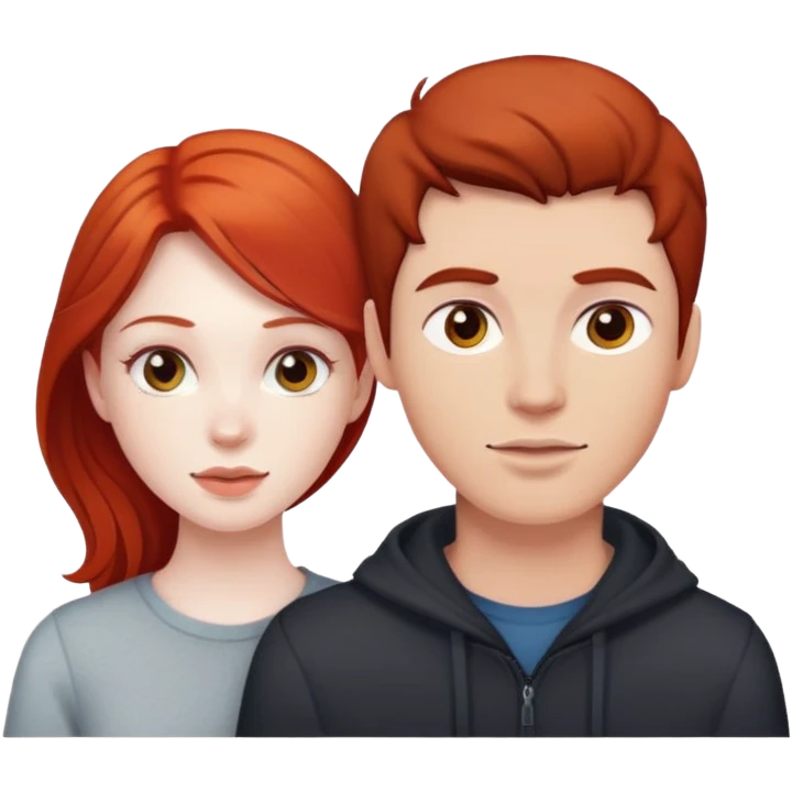 Red head girl and guy with dark hair light skin couple emoji