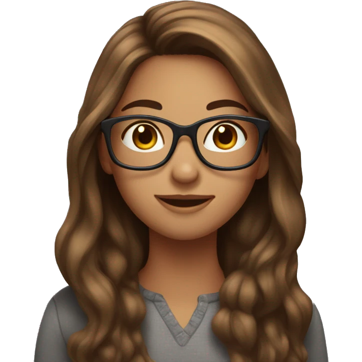 girl with long brown hair with highlights and wearing eyeglasses emoji
