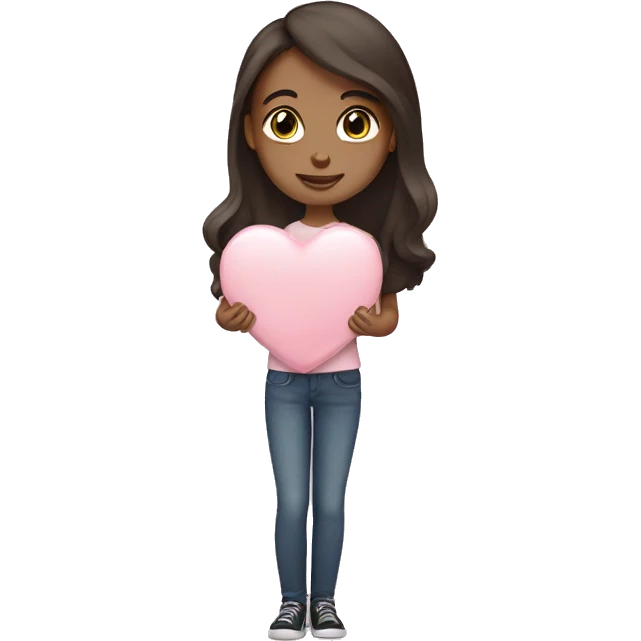 Brunette girl holding pale pink heart  emoji
